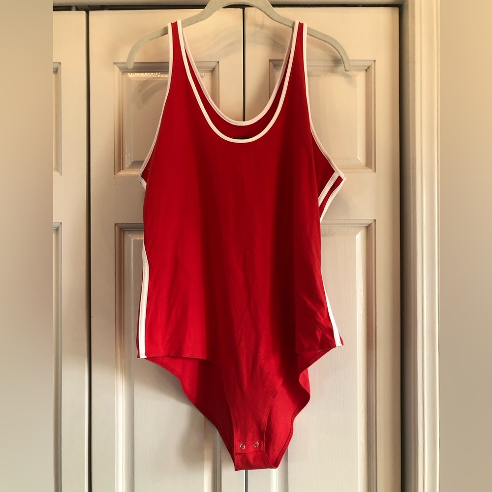 Wild Fable NWT red with white trim & side stripe bodysuit, 1X